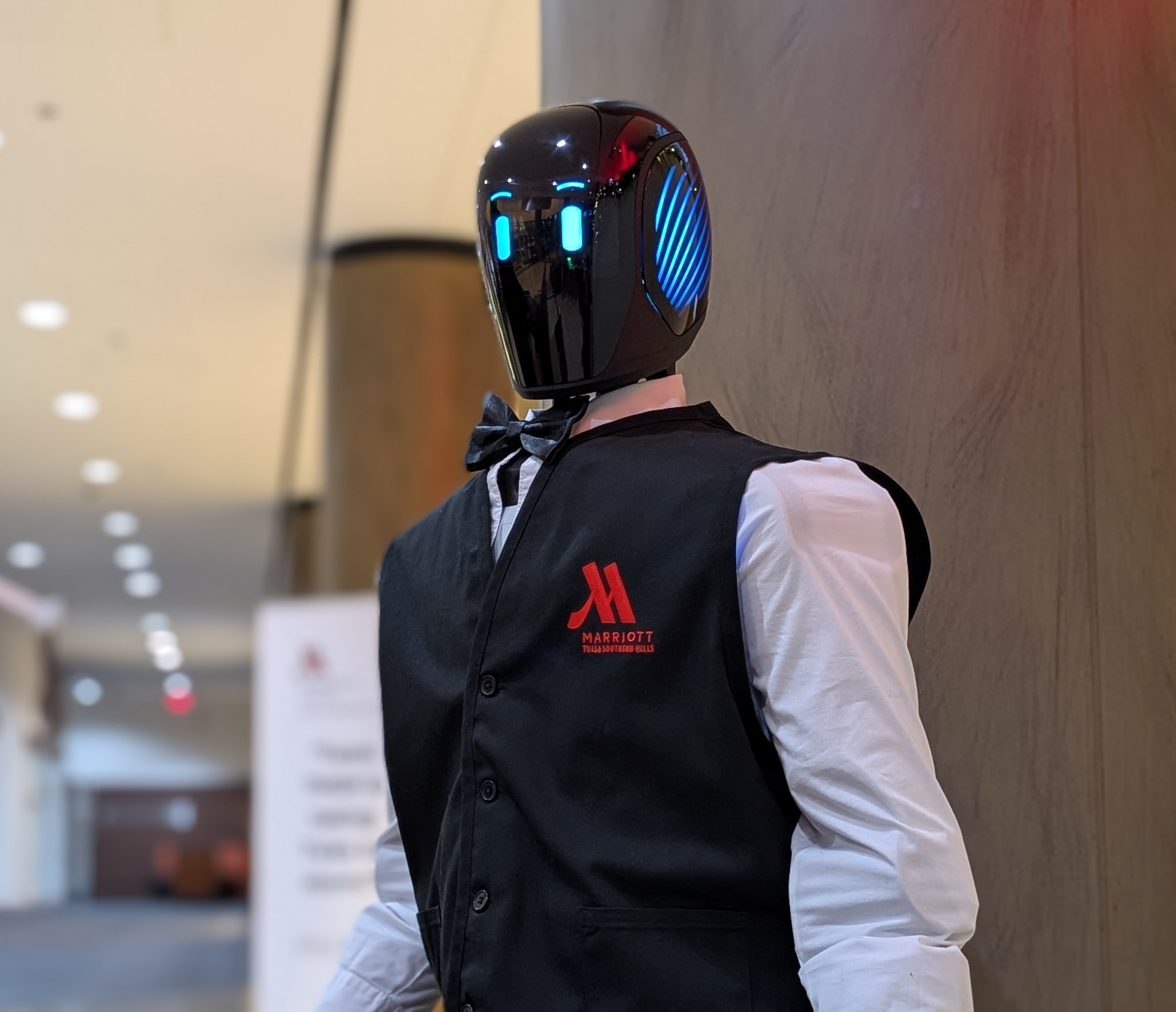 Tulse, an IntBot concierge robot working a hotel lobby